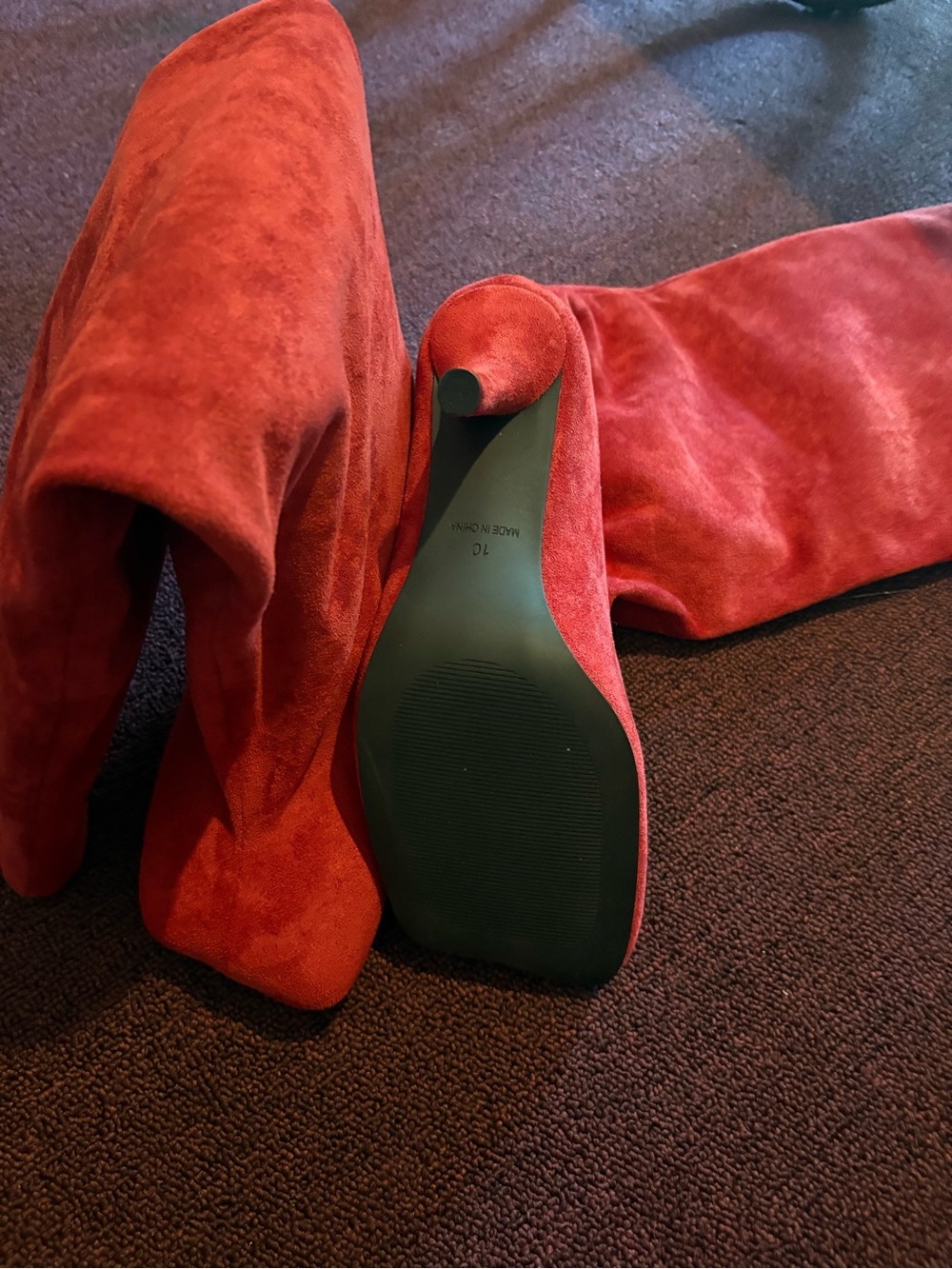Red Suede Knee-High Boots